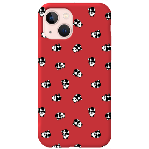 Apple iPhone 13 Small Pandas Red Colored Silicone TPU Θήκη