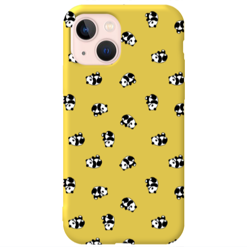 Apple iPhone 13 Small Pandas Yellow Colored Silicone TPU Θήκη