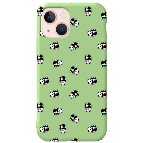 Apple iPhone 13 Small Pandas Light Green Colored Silicone TPU Θήκη