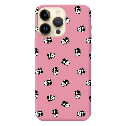 Apple iPhone 13 Pro Max Small Pandas Pink Colored Silicone TPU Θήκη