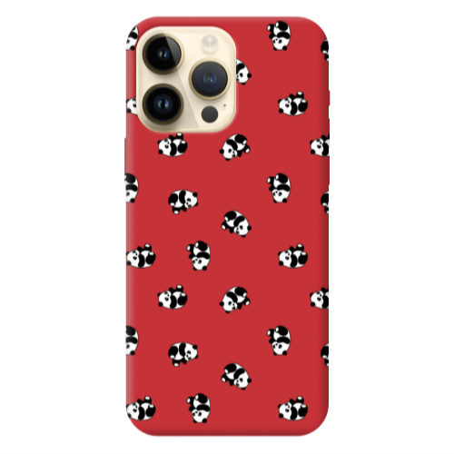 Apple iPhone 13 Pro Max Small Pandas Red Colored Silicone TPU Θήκη