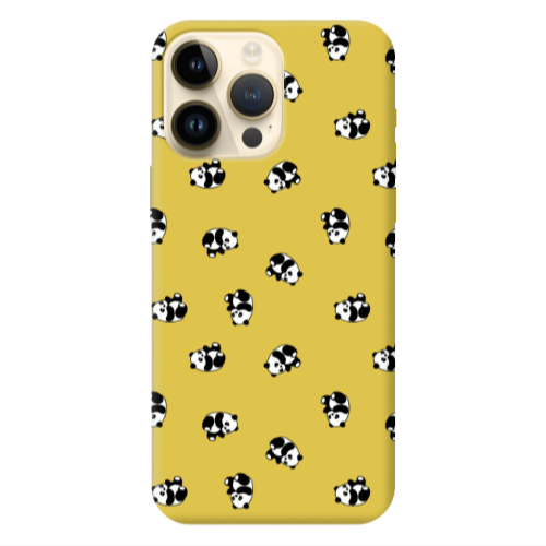 Apple iPhone 13 Pro Max Small Pandas Yellow Colored Silicone TPU Θήκη
