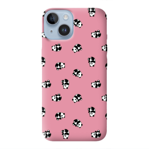 Apple iPhone 14  Small Pandas Pink Colored Silicone TPU Θήκη