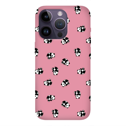 Apple iPhone 14 Pro  Small Pandas Pink Colored Silicone TPU Θήκη