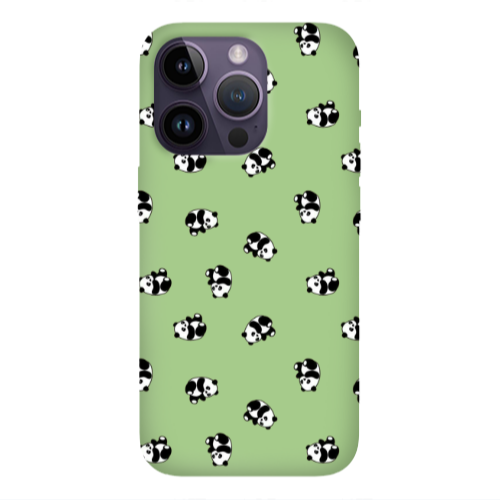 Apple iPhone 14 Pro Max Small Pandas Light Green Colored Silicone TPU Θήκη