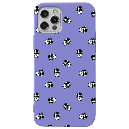 Apple iPhone 12 Pro Small Pandas Purple Colored Silicone TPU Θήκη