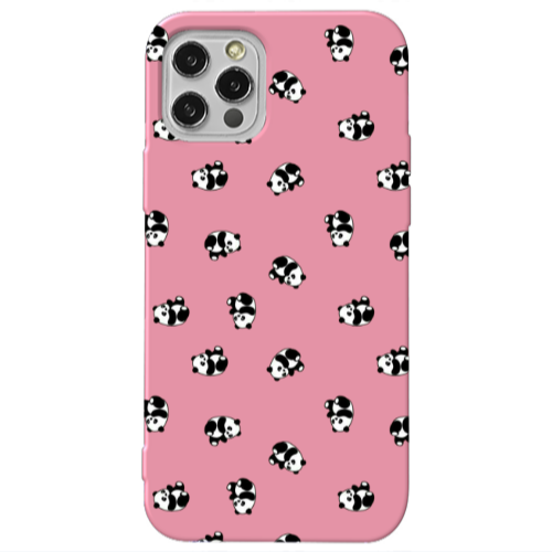 Apple iPhone 12 Pro Max Small Pandas Pink Colored Silicone TPU Θήκη
