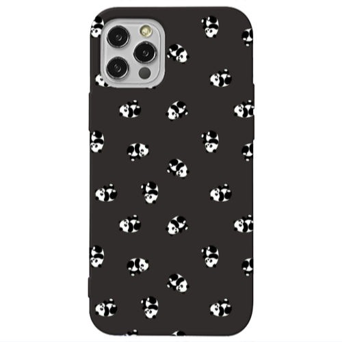 Apple iPhone 12 Pro Max Small Pandas Black Colored Silicone TPU Θήκη