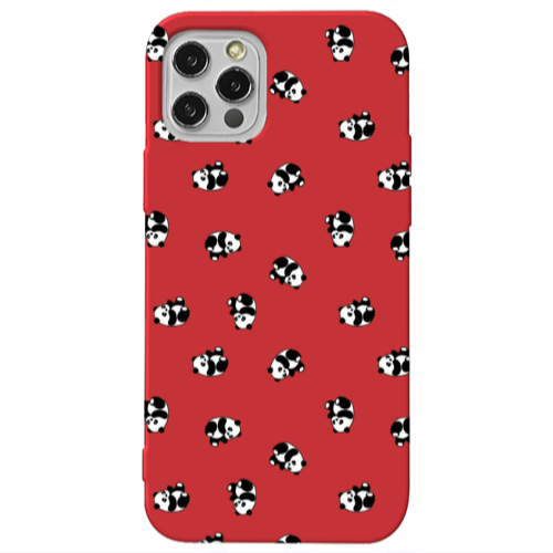 Apple iPhone 12 Pro Max Small Pandas Red Colored Silicone TPU Θήκη