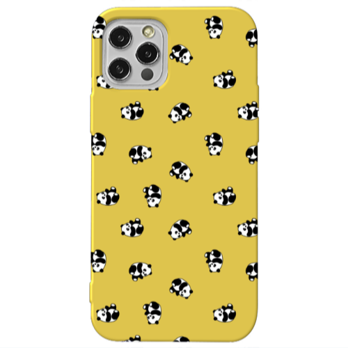 Apple iPhone 12 Pro Max Small Pandas Yellow Colored Silicone TPU Θήκη