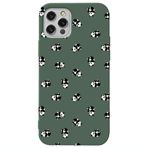 Apple iPhone 12 Pro Max Small Pandas Dark Green Colored Silicone TPU Θήκη