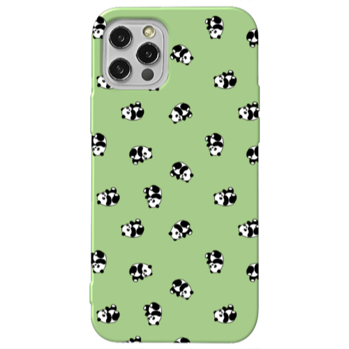 Apple iPhone 12 Pro Max Small Pandas Light Green Colored Silicone TPU Θήκη