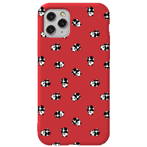 Apple iPhone 11 Pro Max Small Pandas Red Colored Silicone TPU Θήκη
