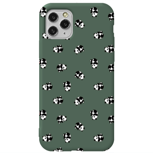 Apple iPhone 11 Pro Max Small Pandas Dark Green Colored Silicone TPU Θήκη
