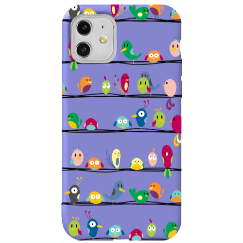 Apple iPhone 11  birds Purple Colored Silicone TPU Θήκη