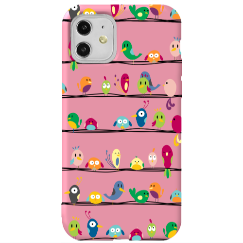 Apple iPhone 11  birds Pink Colored Silicone TPU Θήκη