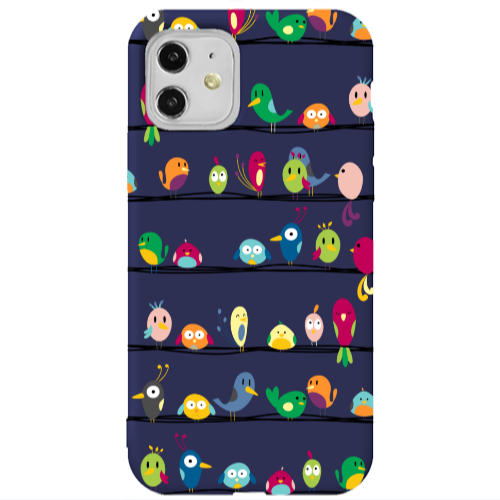 Apple iPhone 11  birds Dark blue Colored Silicone TPU Θήκη