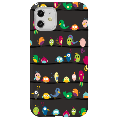Apple iPhone 11  birds Black Colored Silicone TPU Θήκη