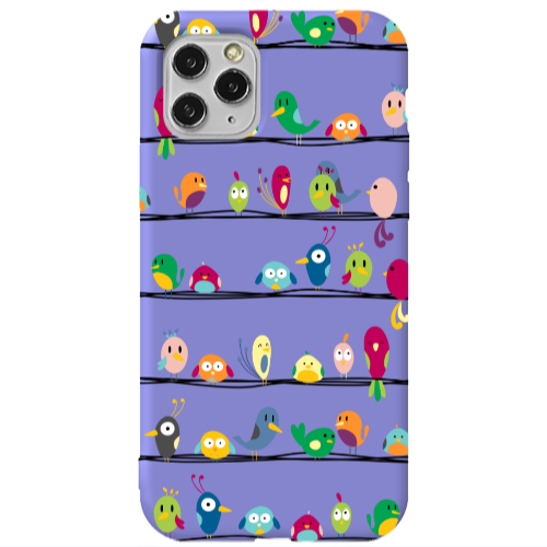 Apple iPhone 11 Pro birds Purple Colored Silicone TPU Θήκη