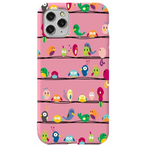 Apple iPhone 11 Pro birds Pink Colored Silicone TPU Θήκη