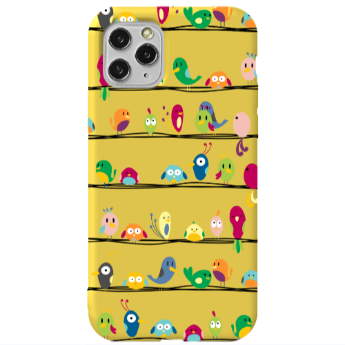 Apple iPhone 11 Pro birds Yellow Colored Silicone TPU Θήκη