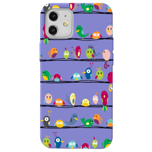 Apple iPhone 12 birds Purple Colored Silicone TPU Θήκη