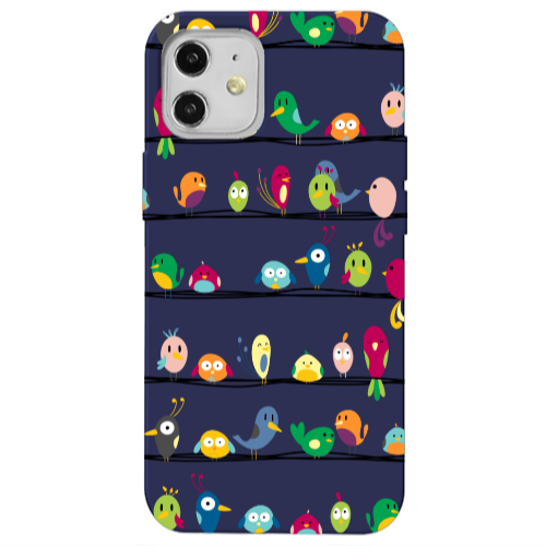 Apple iPhone 12 birds Dark blue Colored Silicone TPU Θήκη