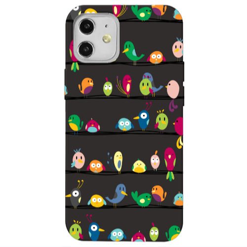 Apple iPhone 12 birds Black Colored Silicone TPU Θήκη