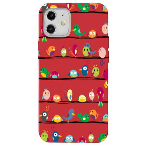 Apple iPhone 12 birds Red Colored Silicone TPU Θήκη