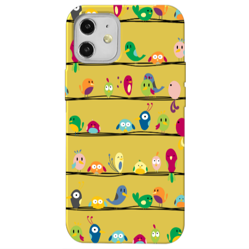 Apple iPhone 12 birds Yellow Colored Silicone TPU Θήκη
