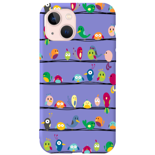 Apple iPhone 13 birds Purple Colored Silicone TPU Θήκη