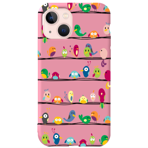 Apple iPhone 13 birds Pink Colored Silicone TPU Θήκη