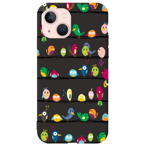 Apple iPhone 13 birds Black Colored Silicone TPU Θήκη