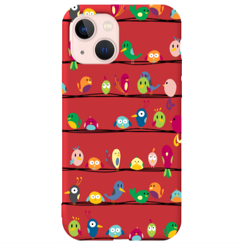 Apple iPhone 13 birds Red Colored Silicone TPU Θήκη
