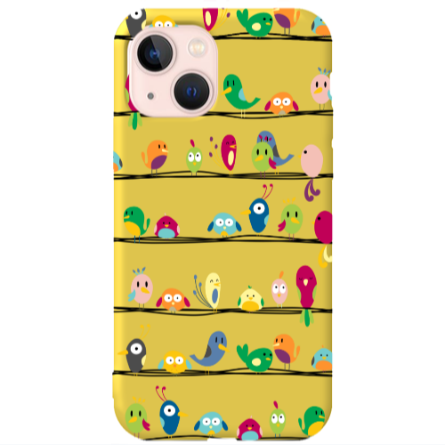 Apple iPhone 13 birds Yellow Colored Silicone TPU Θήκη
