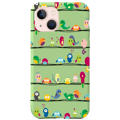 Apple iPhone 13 birds Light Green Colored Silicone TPU Θήκη