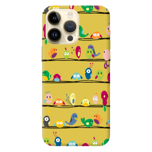 Apple iPhone 13 Pro Max birds Yellow Colored Silicone TPU Θήκη