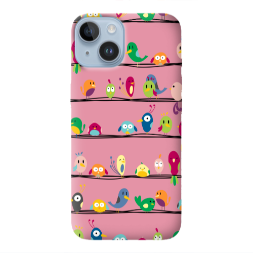 Apple iPhone 14  birds Pink Colored Silicone TPU Θήκη