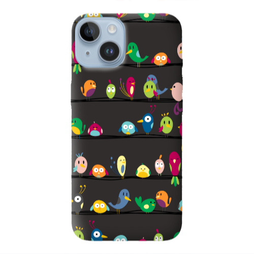 Apple iPhone 14  birds Black Colored Silicone TPU Θήκη