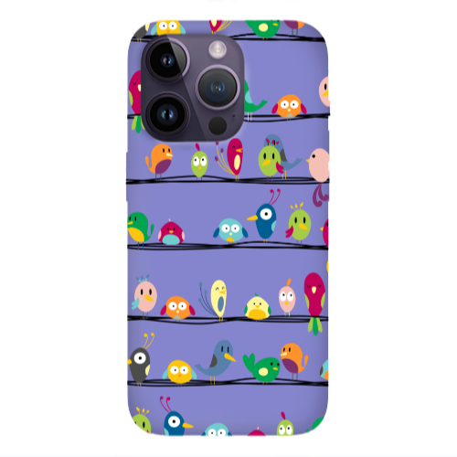 Apple iPhone 14 Pro  birds Purple Colored Silicone TPU Θήκη