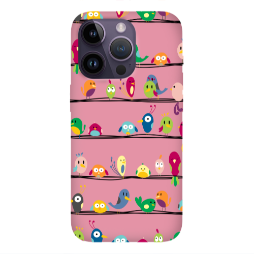Apple iPhone 14 Pro  birds Pink Colored Silicone TPU Θήκη