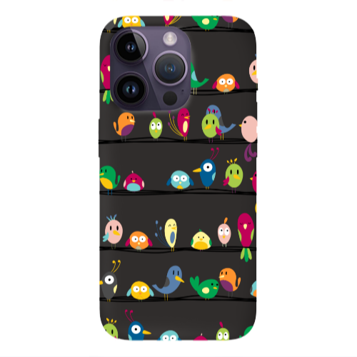 Apple iPhone 14 Pro  birds Black Colored Silicone TPU Θήκη