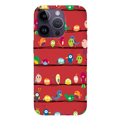 Apple iPhone 14 Pro  birds Red Colored Silicone TPU Θήκη