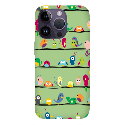 Apple iPhone 14 Pro Max birds Light Green Colored Silicone TPU Θήκη