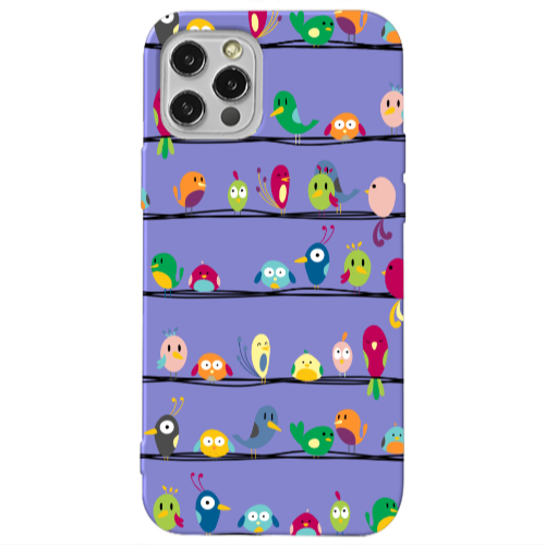 Apple iPhone 13 Pro birds Purple Colored Silicone TPU Θήκη