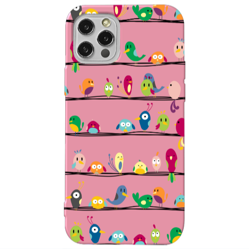Apple iPhone 13 Pro birds Pink Colored Silicone TPU Θήκη