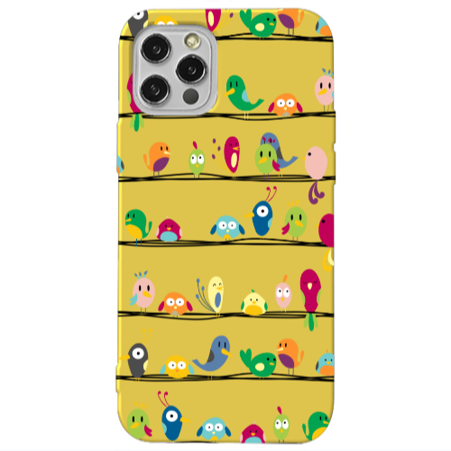 Apple iPhone 13 Pro birds Yellow Colored Silicone TPU Θήκη