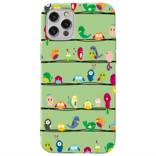 Apple iPhone 12 Pro Max birds Light Green Colored Silicone TPU Θήκη