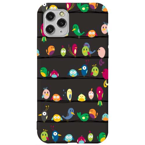 Apple iPhone 11 Pro Max birds Black Colored Silicone TPU Θήκη