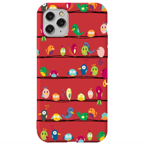 Apple iPhone 11 Pro Max birds Red Colored Silicone TPU Θήκη